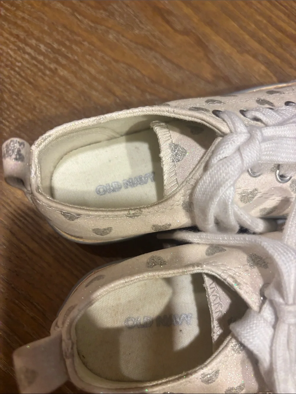 Old Navy White Canvas Sneakers with Silver Heart Accents